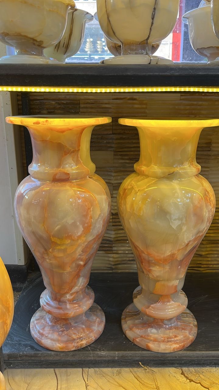 گلدان سنگی مرمر نارنجی (جفت) ارتفاع 50
