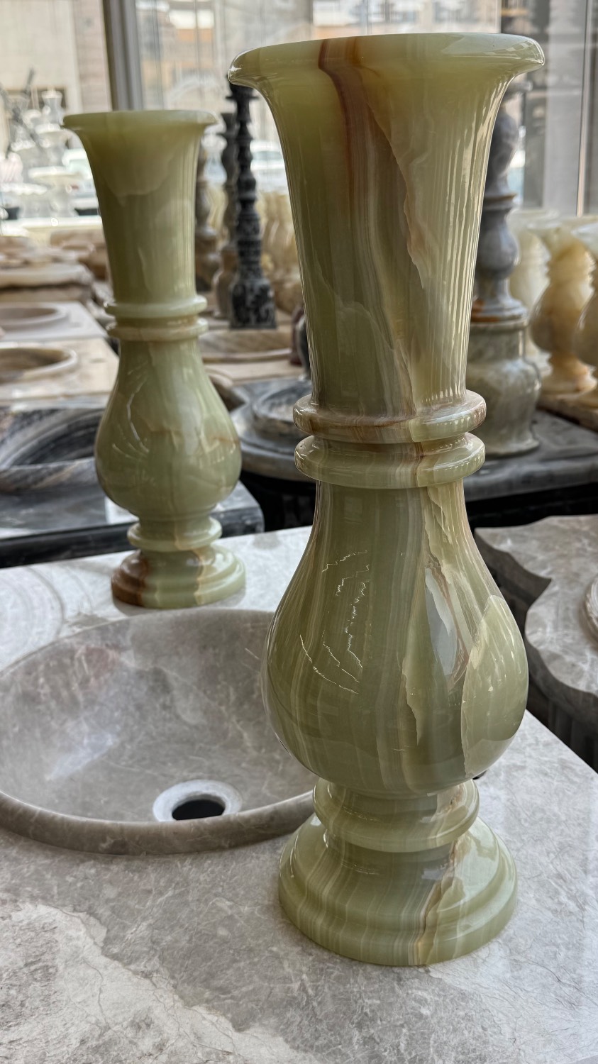 گلدان مرمر سنگی سبز جفتی