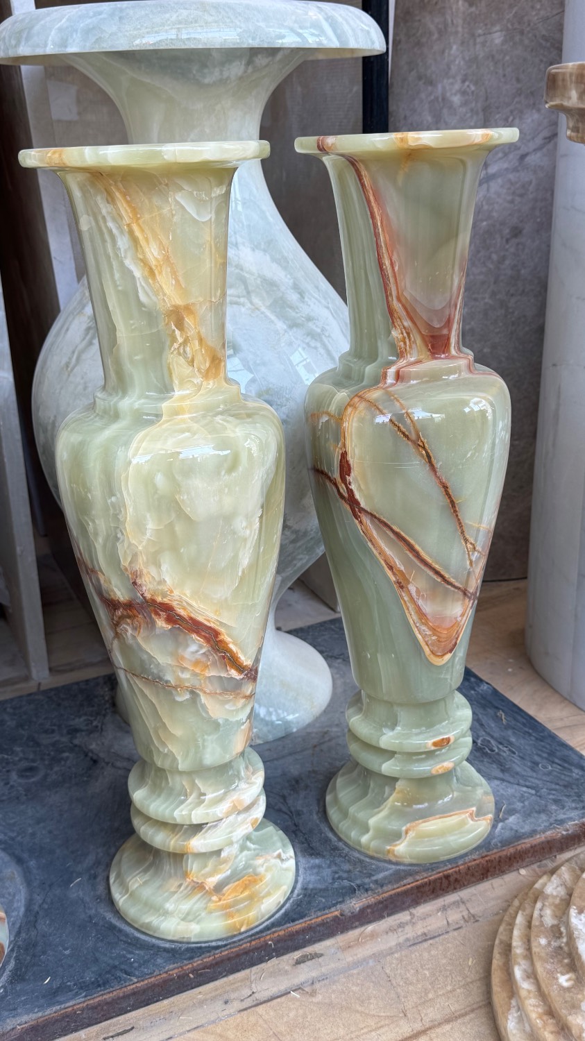گلدان سنگی مرمر سبز جفتی